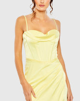 Yellow Bustier Side Ruched Bodycon Gown